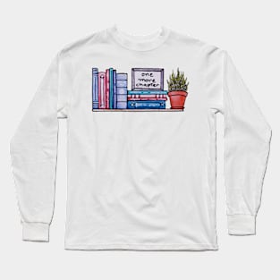 Watercolor Library Lovers Bookshelf one more chapter Long Sleeve T-Shirt